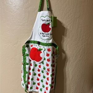 Apple Print Apron with Green Accents